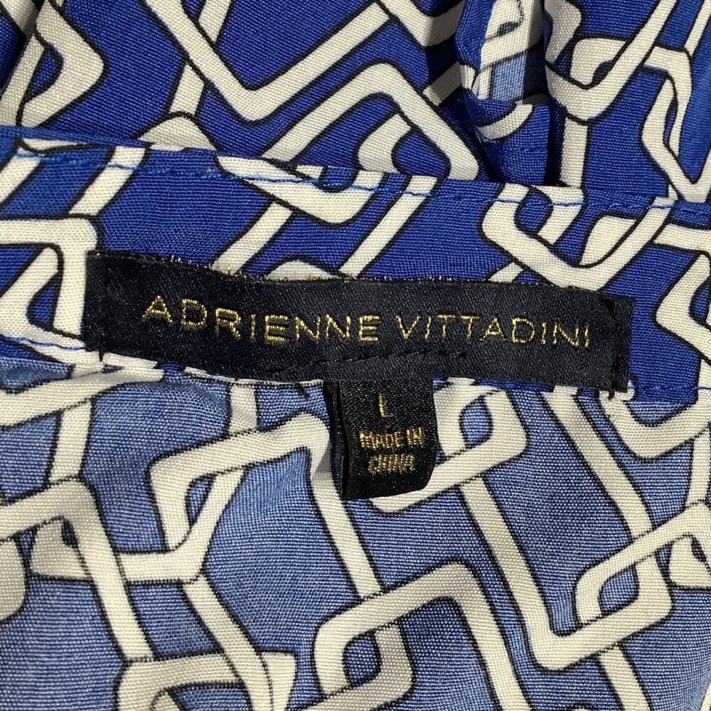 Adrienne Vittadini Blue/White Geometric Print Long Sleeve Top L Preppy, Bold - Picture 4 of 7
